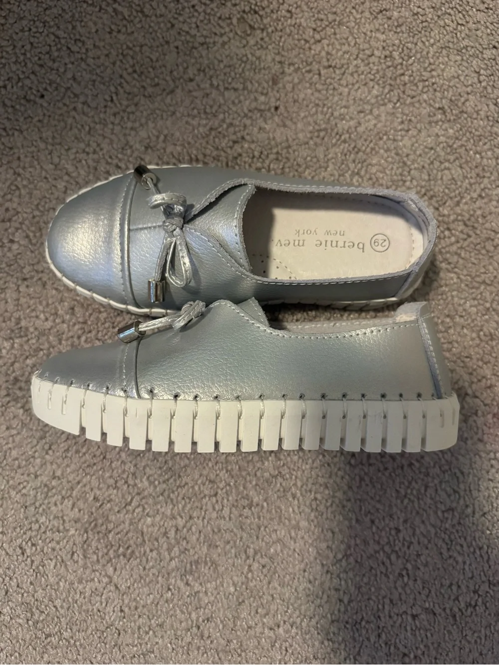 bernie mev. Kids Metallic Silver Bow Slip-On Moccasins